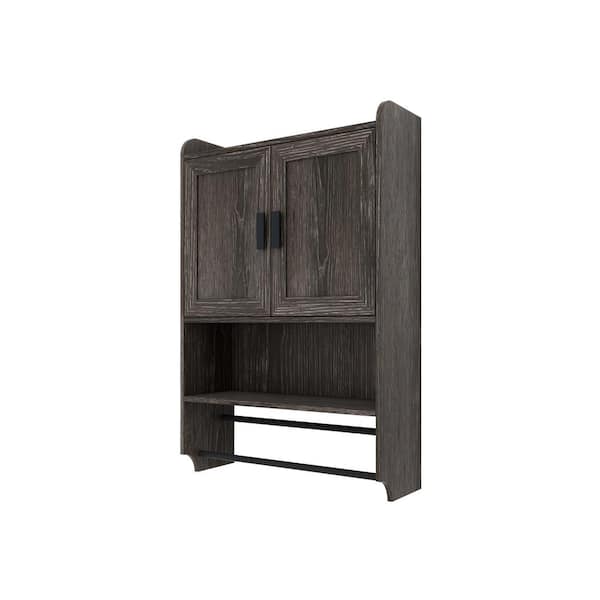 LORDEAR 21 in. W x 7 in. D x 32 in. H Gray Bathroom Storage Wall Cabinet, Over The Toilet Storage Cabinet with Towel Bar L-WMCG1120H