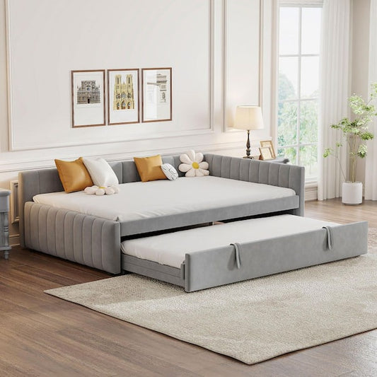 Polibi Gray Full Size Daybed with Twin Size Pop Up Trundle RS519-7175AAE
