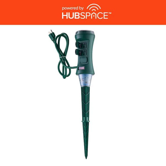 Defiant Smart Outdoor 4 ft. 6-Outlet Power Stake Timer with Holiday Lights Projector Powered by Hubspace LH-7-6-4FT