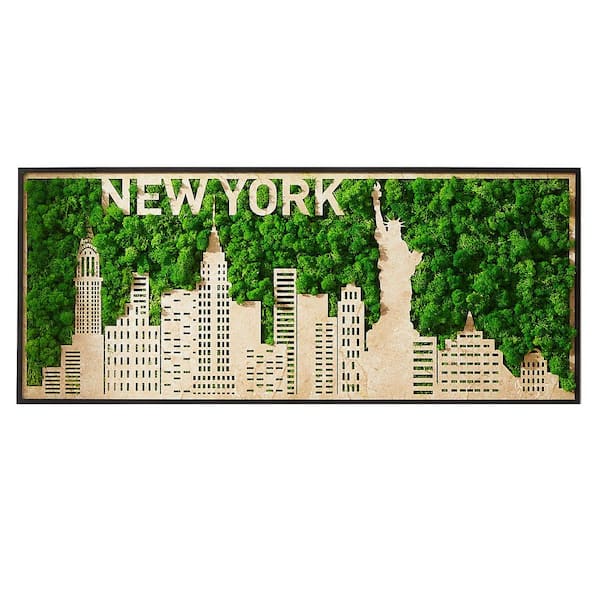 Unbranded New York Moss City Silhouette Metal Framed Wall Art Medium 40 in. x 16.9 in. MMF-NY-4017