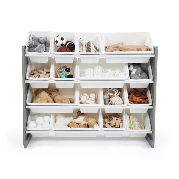Humble Crew Springfield Grey/White Super-Sized Toy Organizer with 16-Bins WO701