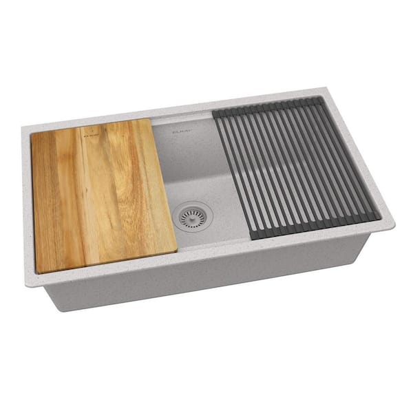 Elkay Quartz Classic 33 in. x 22 in. x 9-1/2 in. Single Bowl Undermount Workstation Sink 4-Pieces Kit Greystone ELGRU13322WOGS0
