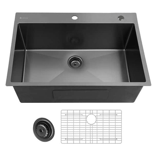 Glacier Bay 33 in. Drop-In Single Bowl 18 Gauge Gunmetal Black Stainless Steel Kitchen Sink ACS3322A1T