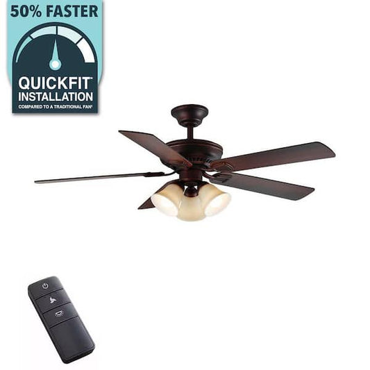 Hampton Bay Campbell 52 in. Indoor LED Mediterranean Bronze Ceiling Fan with Light Kit, Downrod, Reversible Blades and Remote 41350