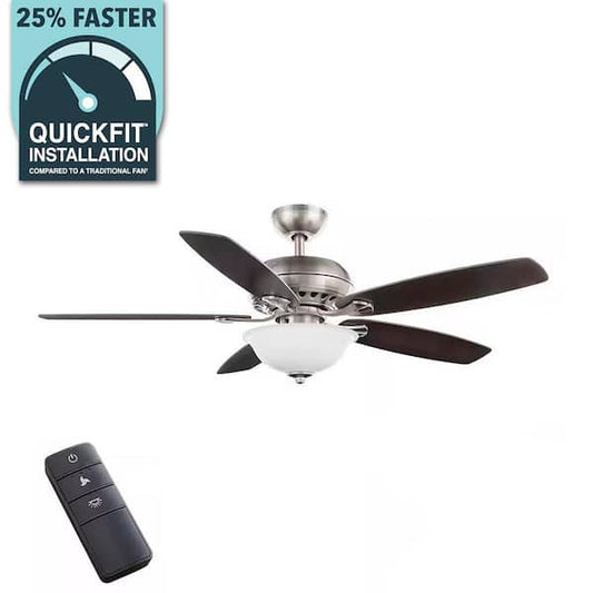 Hampton Bay Southwind II 52 in. Indoor LED Brushed Nickel Ceiling Fan with Light Kit, Reversible Blades and Remote Control 50279