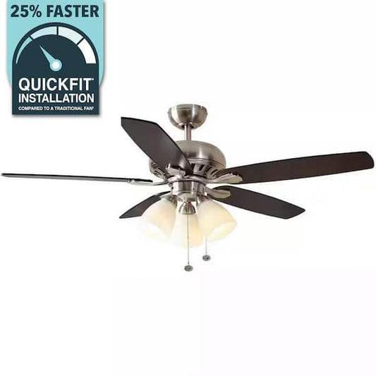 Hampton Bay Rockport 52 in. Indoor LED Brushed Nickel Ceiling Fan with Light Kit, Downrod, Reversible Blades and Reversible Motor 51750