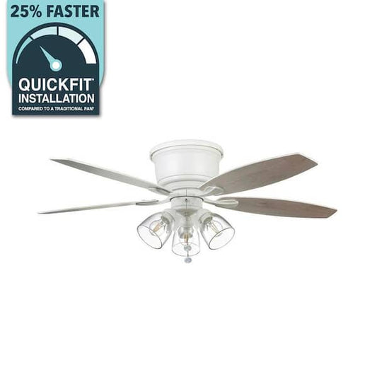 Hampton Bay Stoneridge 52 in. Indoor LED Matte White Hugger Ceiling Fan with Light Kit, 5 Reversible Blades and Reversible Motor 51823