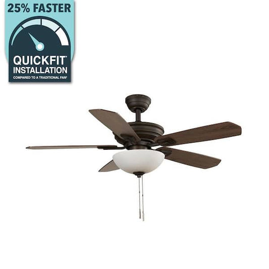 Hampton Bay Wellston II 44 in. Indoor LED Bronze Dry Rated Downrod Ceiling Fan with Light Kit and 5 Reversible Blades 52044