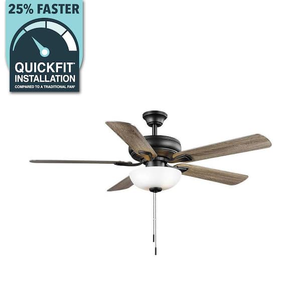 Hampton Bay Rothley II 52 in. Indoor LED Matte Black Ceiling Fan with Light, Reversible Motor and Reversible Blades Included 52059
