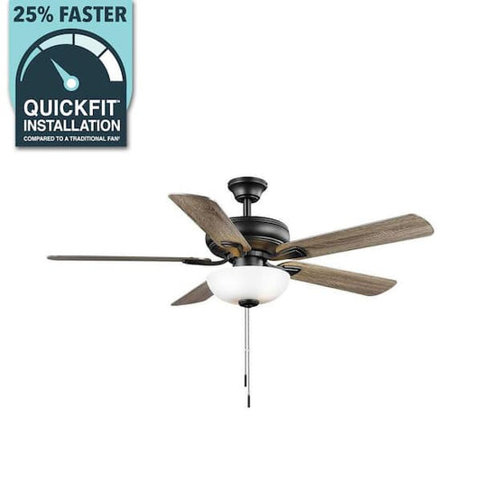 Hampton Bay Rothley II 52 in. Indoor LED Matte Black Ceiling Fan with Light, Reversible Motor and Reversible Blades Included 52059