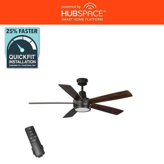 Hampton Bay Fanelee 54 in. White Color Changing LED Bronze Smart Ceiling Fan with Light Kit and Remote Powered by Hubspace 52132