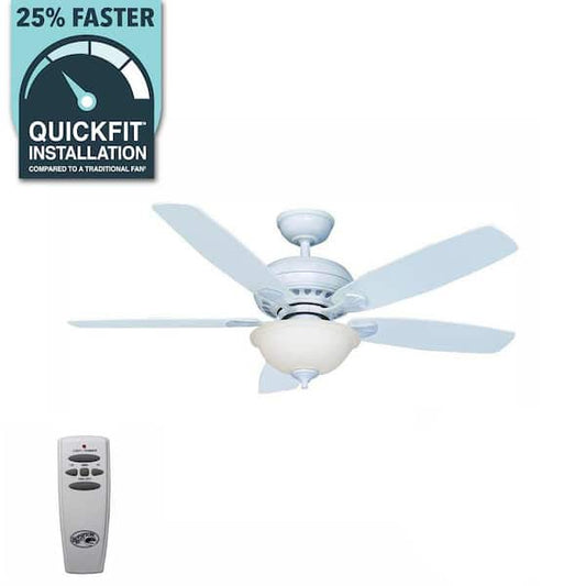 Hampton Bay Southwind 52 in. Indoor LED Matte White Ceiling Fan with 5 Reversible Blades, Light Kit, Downrod and Remote Control 52372