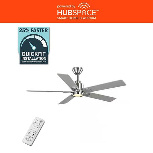 Hampton Bay Zandra 52 in. White Changing Integrated LED Indoor Brushed Nickel Ceiling Fan w/Light Kit and Remote Powered by Hubspace 92380