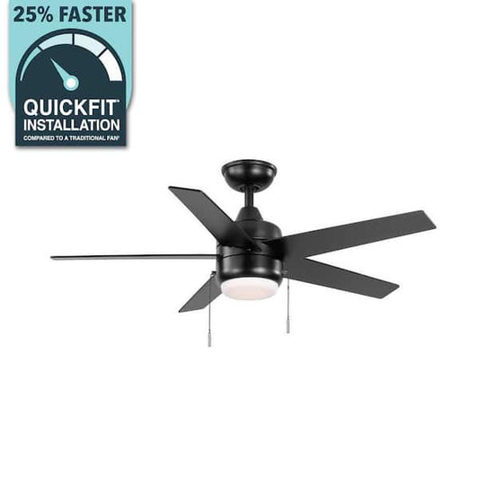 Hampton Bay Mena 44 in. LED Indoor/Outdoor Matte Black Ceiling Fan with Light Kit and Reversible Blades Included 92404