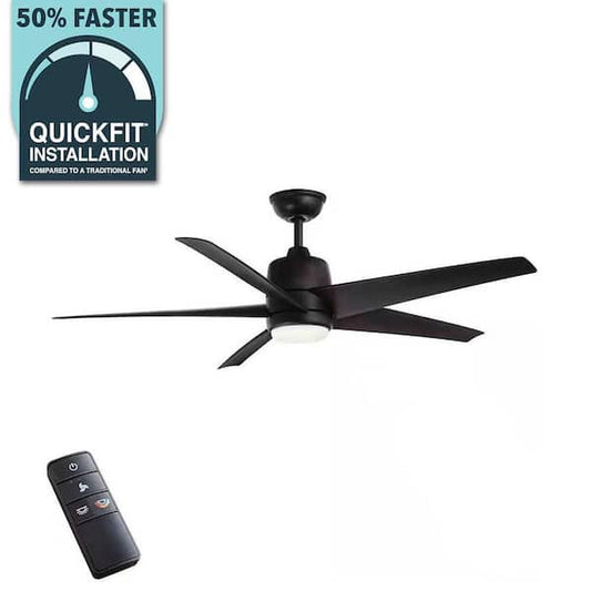 Hampton Bay Mena 54 in. White Color Changing Integrated LED Indoor/Outdoor Matte Black Ceiling Fan with Light Kit and Remote Control 99919
