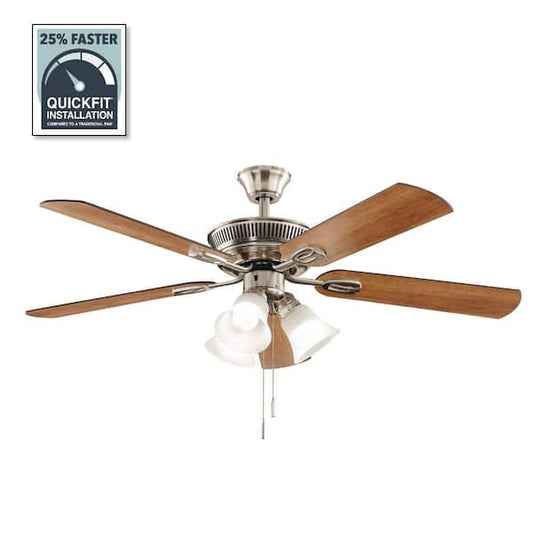 Hampton Bay Glendale III 52 in. LED Indoor Brushed Nickel Ceiling Fan with Light and Pull Chains AK338-BN