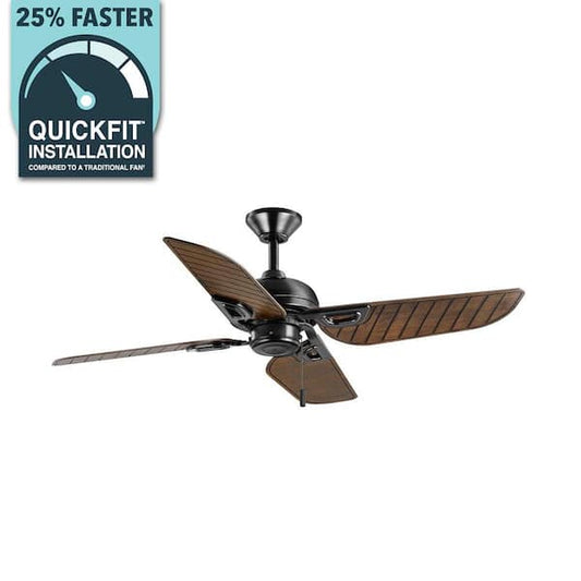 Hampton Bay Halpert 52 in. Indoor/Outdoor Matte Black Wet Rated Downrod Ceiling Fan with 4 Weatherproof, ABS QuickInstall Blades 52169