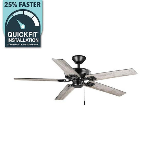 Hampton Bay Bayfield 52 in. Indoor Matte Black Dry Rated Downrod Ceiling Fan with 5 Reversible Blades 52193