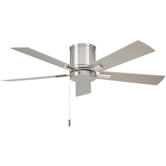 Hampton Bay Grantway 48 in. Indoor/Covered Outdoor Brushed Nickel Low Profile Ceiling Fan Without Light with Pull Chain Included RD5114B-BN