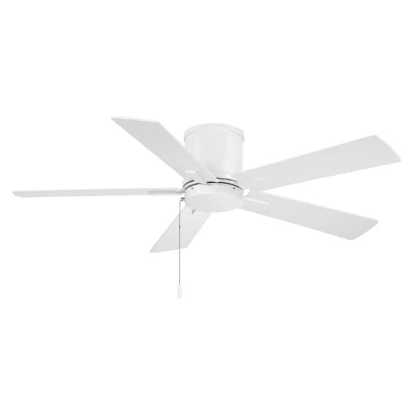 Hampton Bay Grantway 48 in. Indoor/Covered Outdoor Matte White Low Profile Ceiling Fan Without Light with Pull Chain Included RD5114B-MWH
