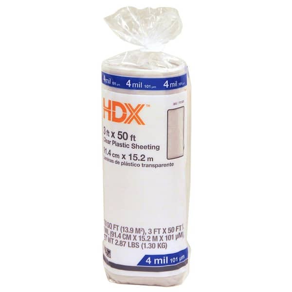 HDX 3 ft. x 50 ft. Clear 4 mil Plastic Sheeting RSHD403-50C