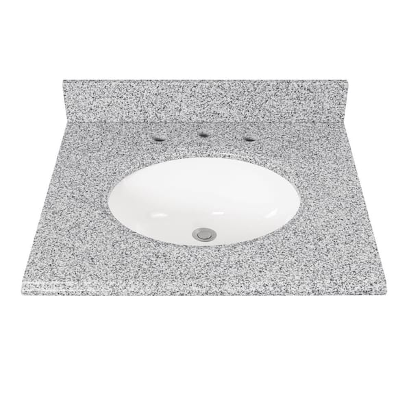 Home Decorators Collection 25 in. W x 22 in D Granite White Round Single Sink Vanity Top in Gray GT25GR-O