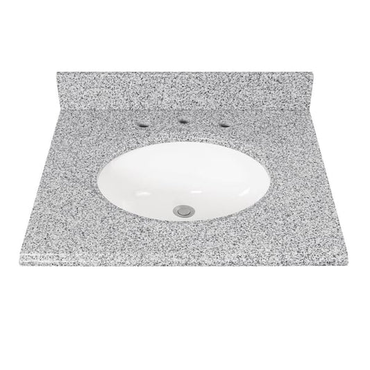 Home Decorators Collection 25 in. W x 22 in D Granite White Round Single Sink Vanity Top in Gray GT25GR-O