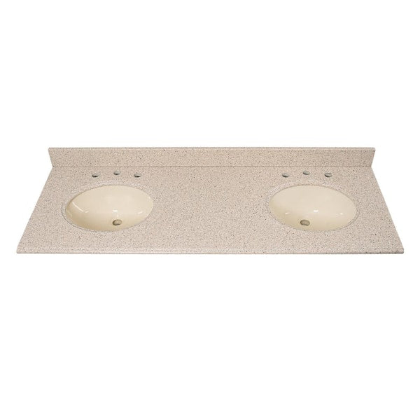 Home Decorators Collection 61 in. W x 22 in D Granite Beige/Bisque Round Double Sink Vanity Top in Beige GT61BG-2BO