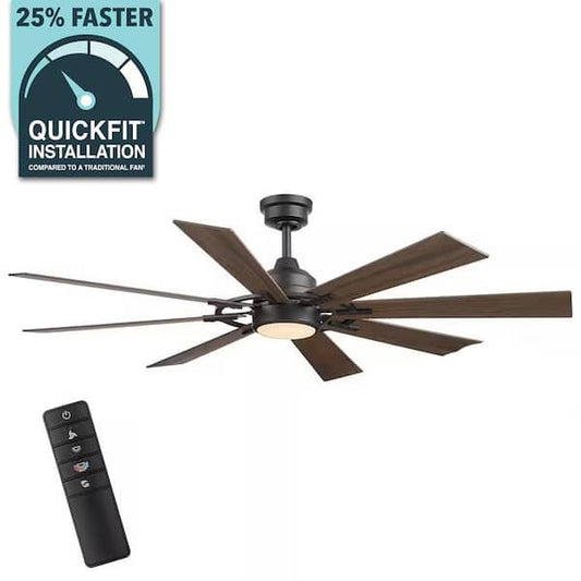 Home Decorators Collection Makenna 60 in. Indoor/Outdoor Matte Black Ceiling Fan with Integrated LED with Light Kit, DC Motor and Remote 52106