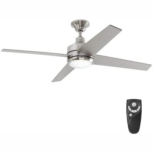 Home Decorators Collection Mercer 52 in. Integrated LED Indoor Brushed Nickel Ceiling Fan with Light Kit and Remote Control 54725