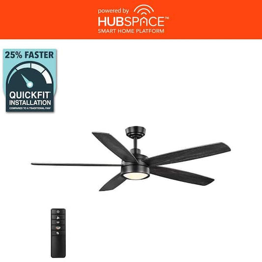 Home Decorators Collection Driskol 60 in. White Color Changing LED Matte Black Smart Ceiling Fan with Light Kit and Remote Powered by Hubspace 56052