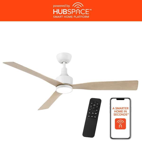 Home Decorators Collection Ryland 52 in. Smart Indoor/Outdoor Matte White Ceiling Fan with Adjustable White LED with Remote Powered by Hubspace AK433A-MWH