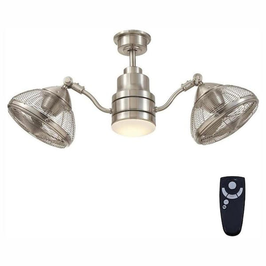 Home Decorators Collection Pendersen 42 in. Integrated LED Indoor/Outdoor Brushed Nickel Ceiling Fan with Light Kit and Remote Control AM348-BN