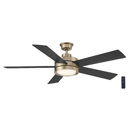 Home Decorators Collection Baxtan 56 in. Indoor Brushed Gold Ceiling Fan with Warm White Integrated LED with Remote Included AM731A-CB