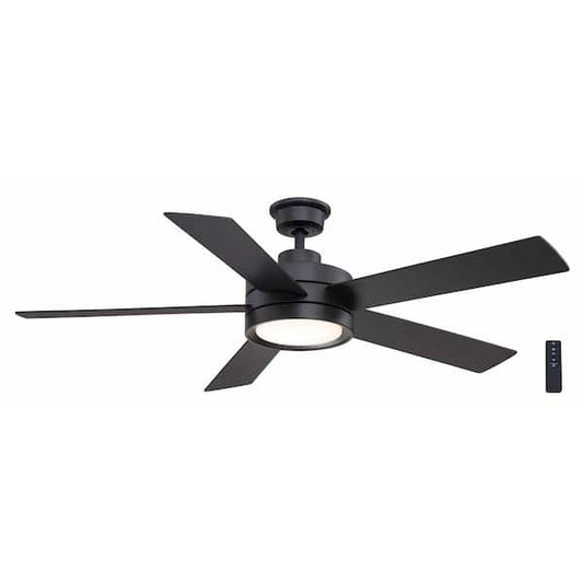 Home Decorators Collection Baxtan 56 in. Indoor Matte Black Ceiling Fan with Warm White Integrated LED with Remote Included AM731A-MBK