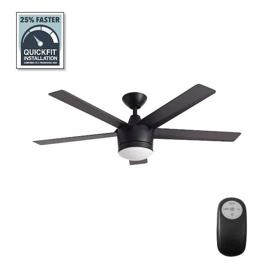 Home Decorators Collection Merwry 52 in. Integrated LED Indoor Matte Black Ceiling Fan with Light Kit and Remote Control SW1422MBK