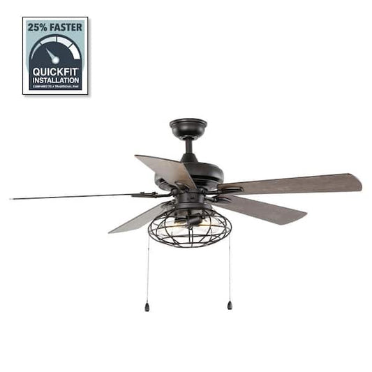 Home Decorators Collection Ellard 52 in. LED Indoor Matte Black Ceiling Fan with Light YG629A-MBK