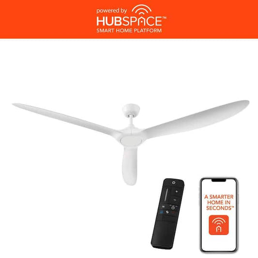 Home Decorators Collection Tager 72 in. Smart Indoor/Outdoor Matte White Ceiling Fan with Remote Control Powered by Hubspace N383C-MWH