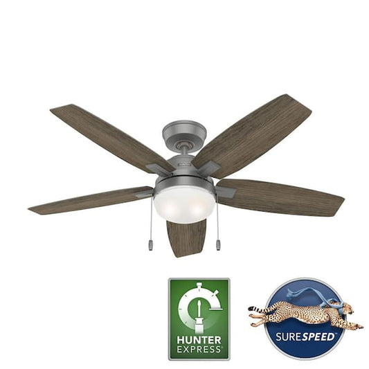 Hunter Antero 52 in. Hunter Express Indoor Matte Silver Ceiling Fan with Light Kit Included 52128