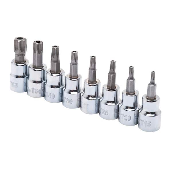 Husky 3/8 in. Drive Tamper Proof Torx Bit Socket Set (8-Piece) HTPTXBS8PCSR