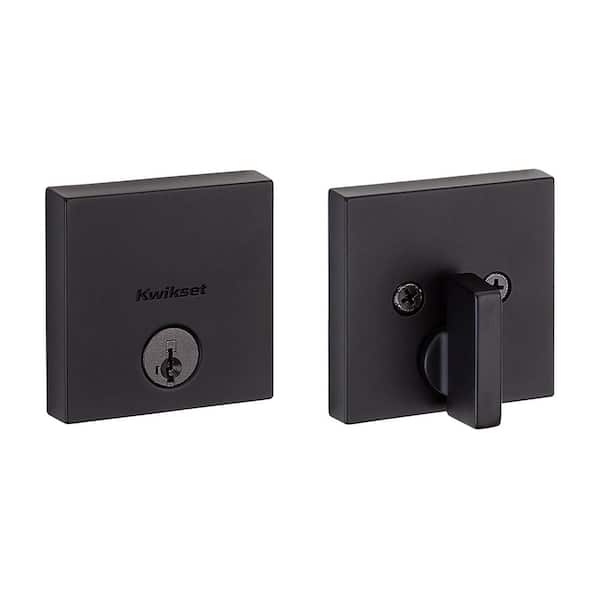 Kwikset Downtown Low Profile Iron Black Square Single Cylinder Contemporary Deadbolt featuring SmartKey Security 258SQT514SMT