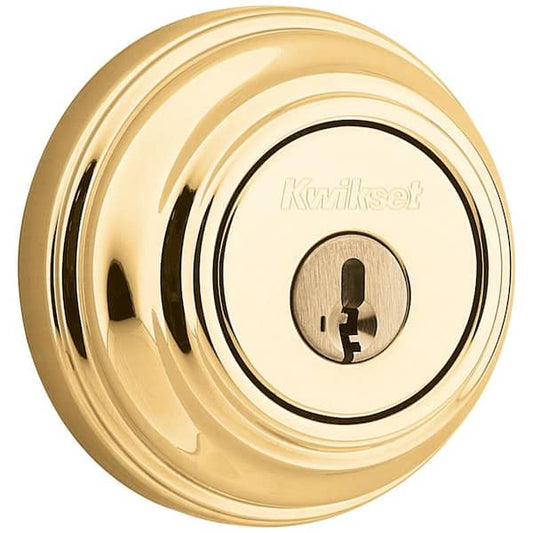 Kwikset Polished Brass Single Cylinder Deadbolt featuring SmartKey Security with Microban Antimicrobial Technology 9803SMTCPK4V1