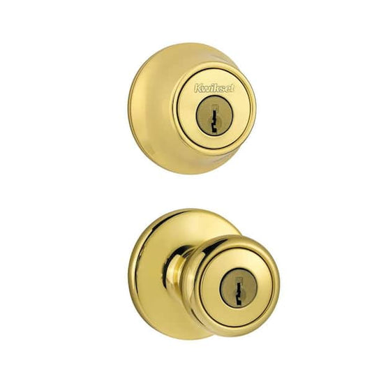 Kwikset Tylo Polished Brass Door Knob Combo Pack with Microban Antimicrobial Technology 690T 3 CP