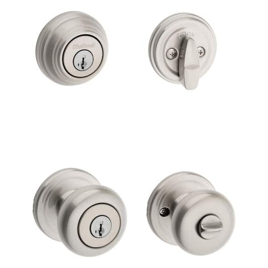 Kwikset Juno Satin Nickel Exterior Entry Door Knob and Single Cylinder Deadbolt Combo Pack Featuring SmartKey Security 99910-034