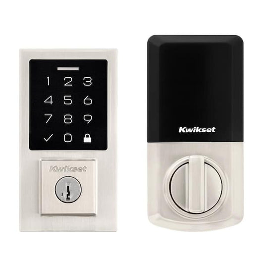 Kwikset SmartCode 270 Contemporary Satin Nickel Touchpad Single Cylinder Electronic Deadbolt Featuring SmartKey Security 9270CNT15SMTRBP