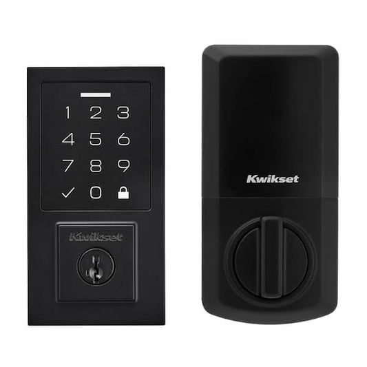 Kwikset SmartCode 270 Contemporary Matte Black Touchpad Single Cylinder Electronic Deadbolt Featuring SmartKey Security 9270CNT514SMTRB