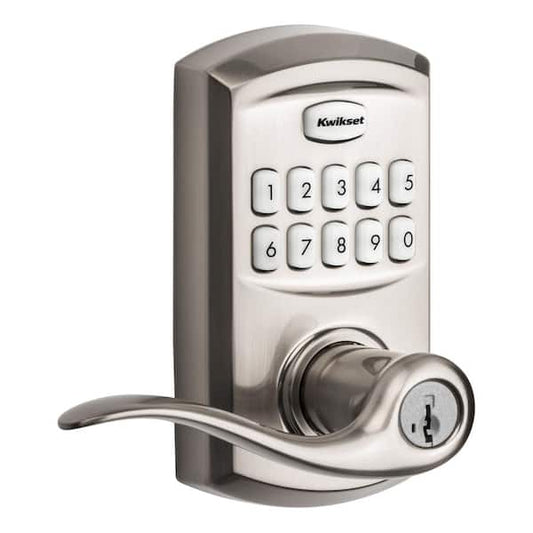 Kwikset SmartCode 917 Satin Nickel Keypad Electronic Single-Cylinder Tustin Door Handle Featuring SmartKey Security 99170-001