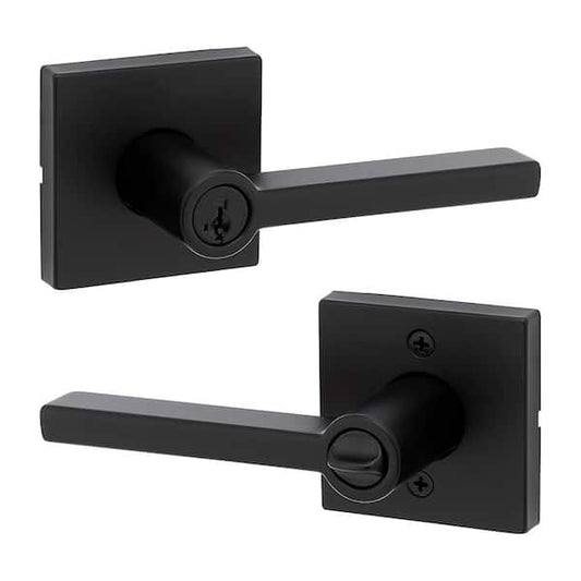 Kwikset Halifax Square Matte Black Keyed Entry Door Handle Featuring SmartKey Security 740HFLSQ514SCP4
