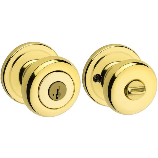 Kwikset Juno Polished Brass Entry Door Knob Featuring SmartKey Security with Microban Antimicrobial Technology 740J 3 SMT CP K4