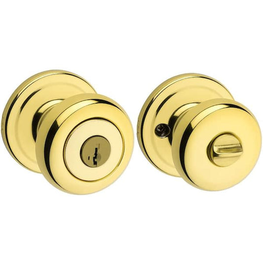 Kwikset Juno Polished Brass Entry Door Knob Featuring SmartKey Security with Microban Antimicrobial Technology 740J 3 SMT CP K4